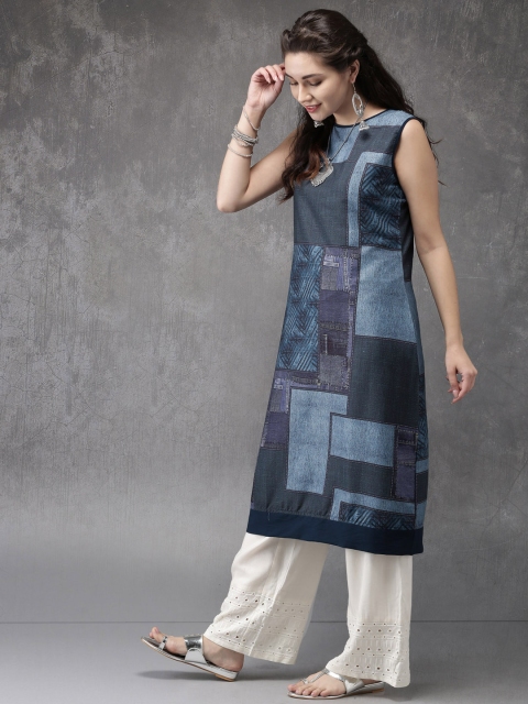 

Anouk Women Blue Printed A-Line Kurta