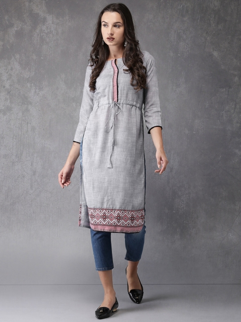 

Anouk Women Grey Solid Straight Kurta