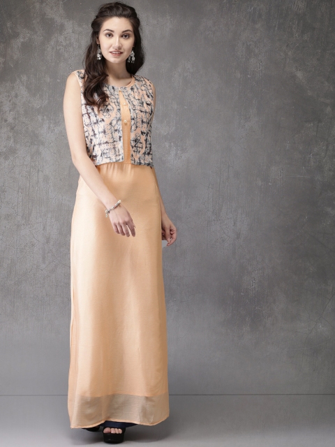 

Anouk Women Peach Yoke Design Straight Kurta