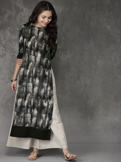 

Anouk Women Blue & Cream-Coloured Printed A-Line Kurta