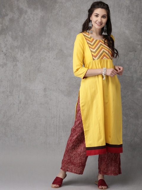 

Anouk Women Yellow Yoke Design A-Line Kurta