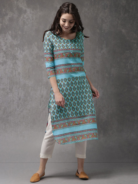 

Anouk Women Blue & Pink Printed A-Line Kurta
