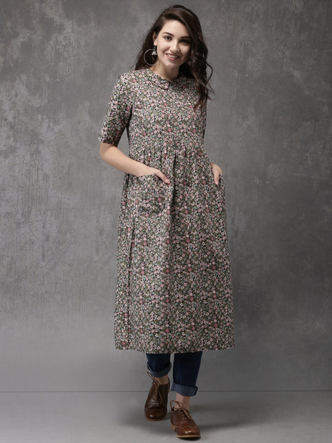 

Anouk Women Black Printed A-Line Kurta