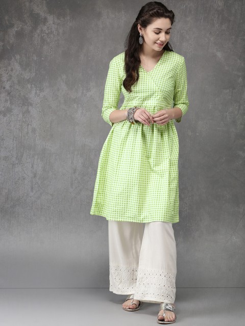 

Anouk Women Green & White Checked A-Line Kurta