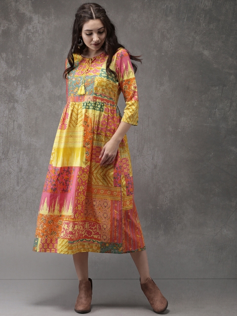 

Anouk Women Multicoloured Printed A-Line Fusion Kurta, Multi