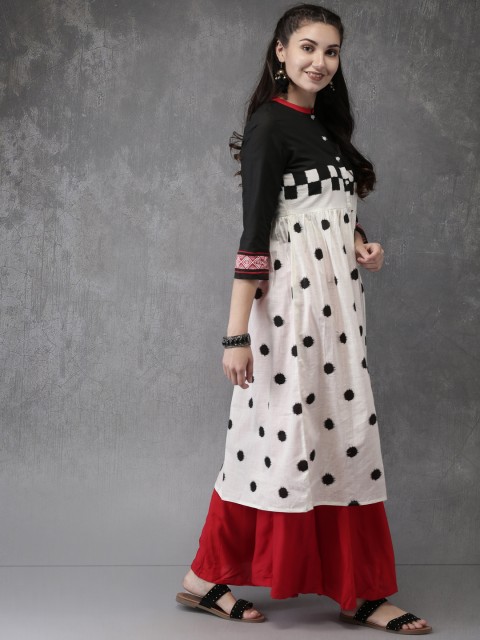 

Anouk Women Black & Cream-Coloured Printed A-Line Kurta