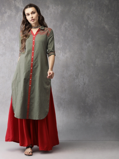 

Anouk Women Grey Embroidered Straight Kurta