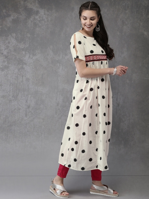 

Anouk Women Off-White Printed A-Line Kurta