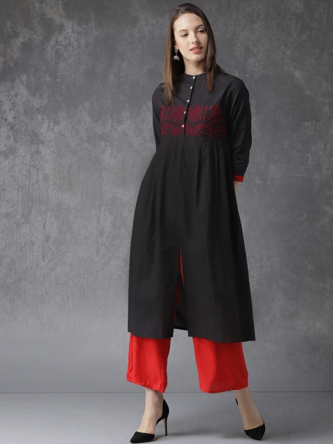 

Anouk Women Black Yoke Design A-Line Pleated Kurta