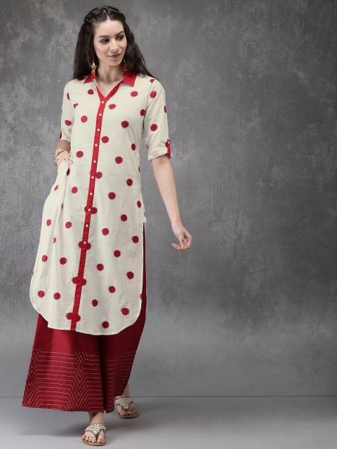 

Anouk Women Off-White & Red Printed A-Line Kurta