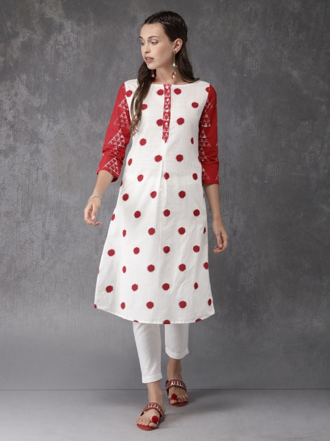 

Anouk Women White & Red Printed Straight Kurta
