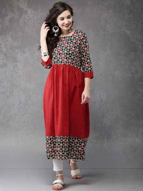

Anouk Women Red Yoke Design A-Line Kurta