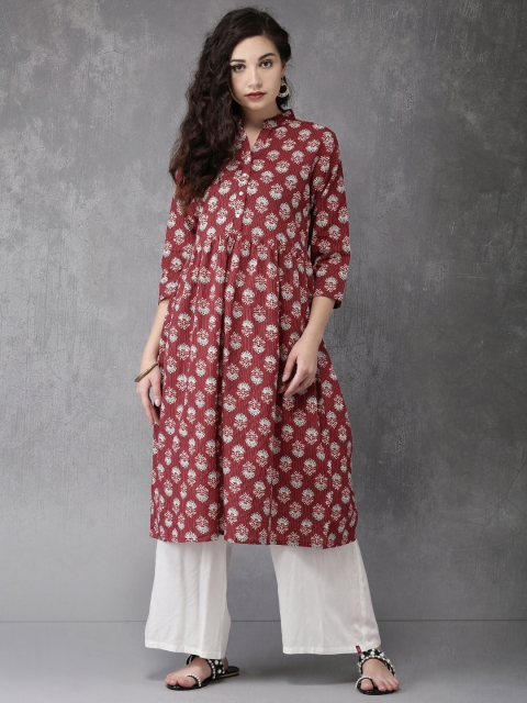 

Anouk Women Maroon & Beige Printed A-Line Kurta