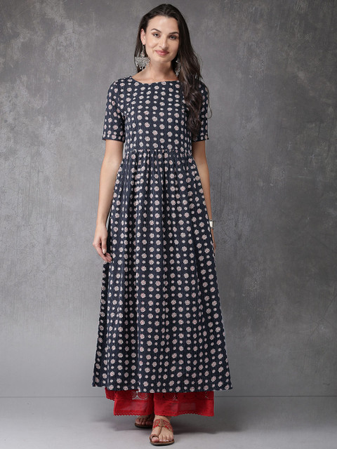 

Anouk Women Navy Blue Printed A-Line Kurta
