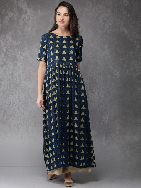 

Anouk Women Navy Blue Printed A-Line Kurta