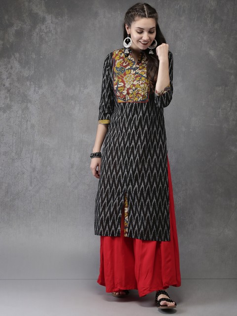 

Anouk Women Black Yoke Design Straight Kurta