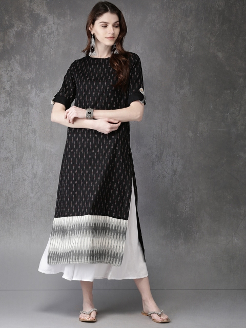 

Anouk Women Black Printed Straight Kurta