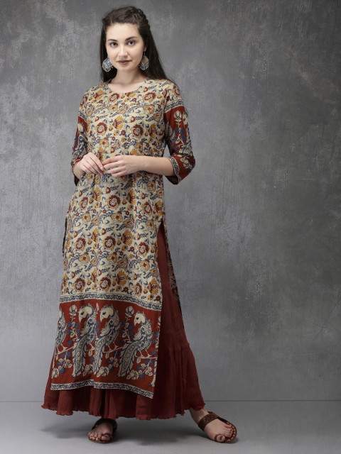

Anouk Women Beige & Maroon Printed A-Line Kurta