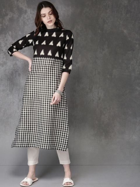 

Anouk Women Black & Off-White Checked A-Line Kurta