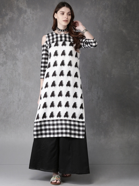 

Anouk Women Off-White & Black Printed A-Line Kurta