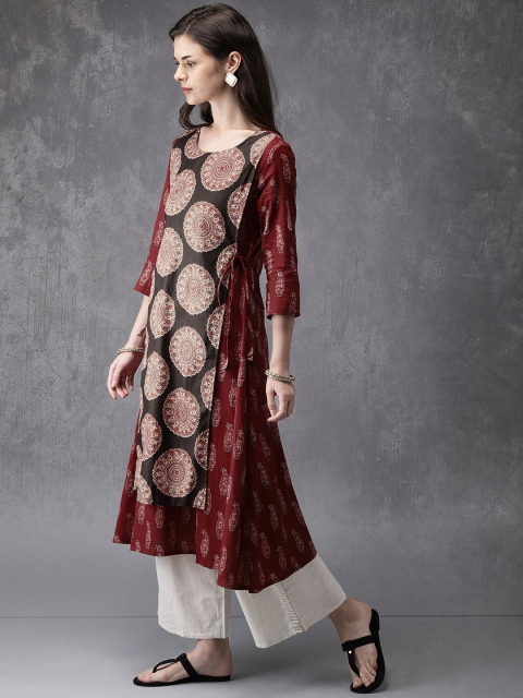 

Anouk Women Brown & Maroon Printed A-Line Kurta