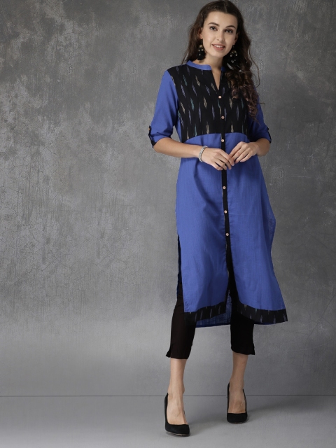 

Anouk Women Blue & Black Yoke Design A-Line Kurta