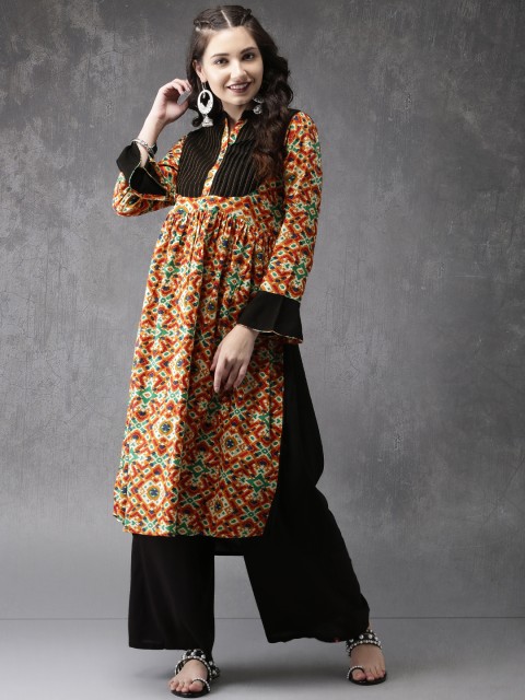 

Anouk Women Black & Orange Printed Anarkali Kurta