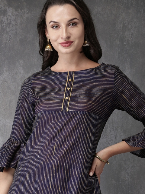 

Anouk Women Blue Striped Straight Kurta