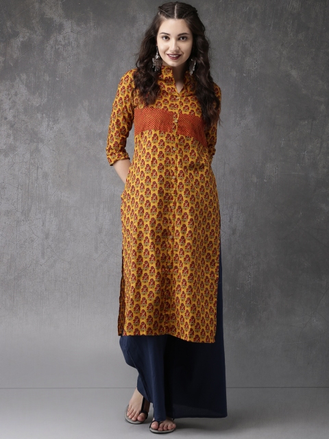 

Anouk Women Mustard & Red Printed A-Line Kurta
