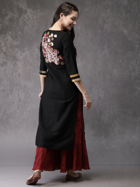 

Anouk Women Black Printed A-Line Kurta