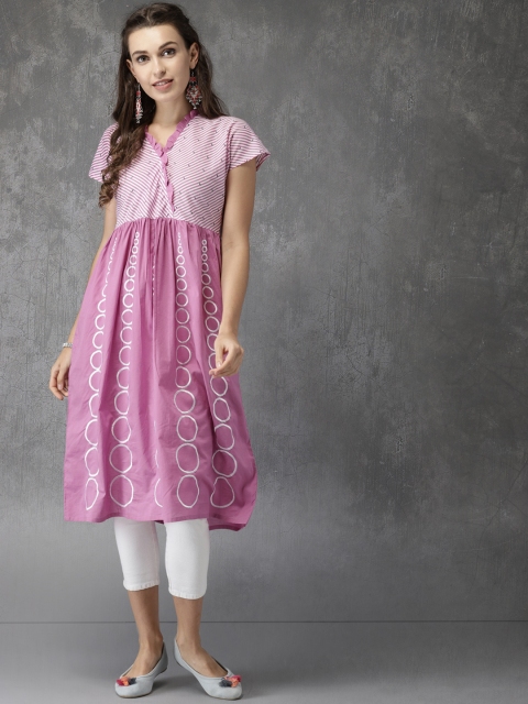 

Anouk Women Pink & White Printed A-Line Kurta