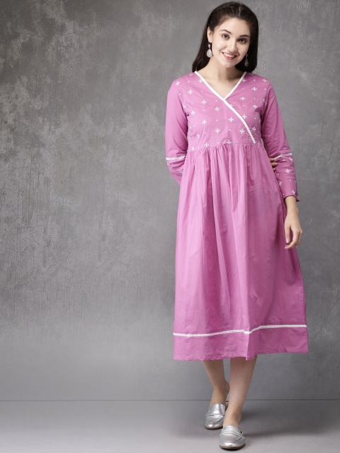 

Anouk Women Pink Printed A-Line Fusion Kurta