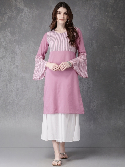 

Anouk Women Pink & White Striped A-Line Kurta