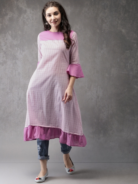 

Anouk Women Pink Checked A-Line Kurta