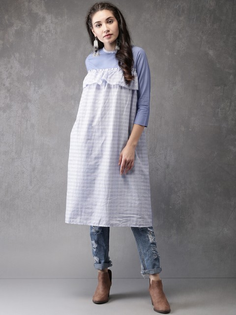 

Anouk Women Blue Printed A-Line Kurta