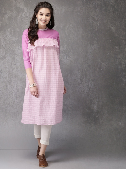 

Anouk Women Pink Checked A-Line Kurta