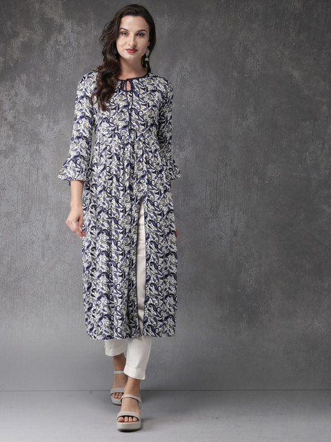 

Anouk Women Blue & White Printed Anarkali Kurta