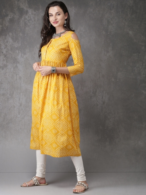 

Anouk Women Mustard Yellow & Off-White Printed Anarkali Kurta