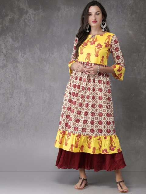 

Anouk Women Yellow Printed A-Line Kurta