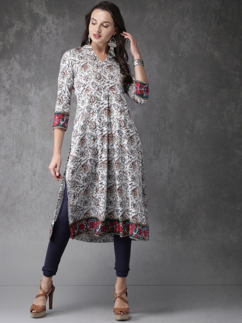 

Anouk Women White & Blue Printed A-Line Kurta
