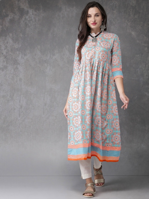 

Anouk Women Multicoloured Printed A-Line Kurta, Blue
