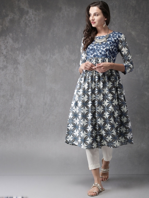 

Anouk Women Blue & Grey Printed A-Line Kurta