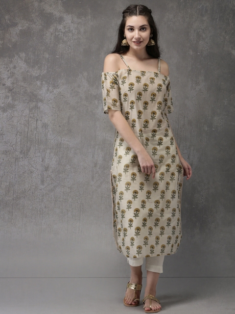 

Anouk Women Beige Printed Straight Kurta