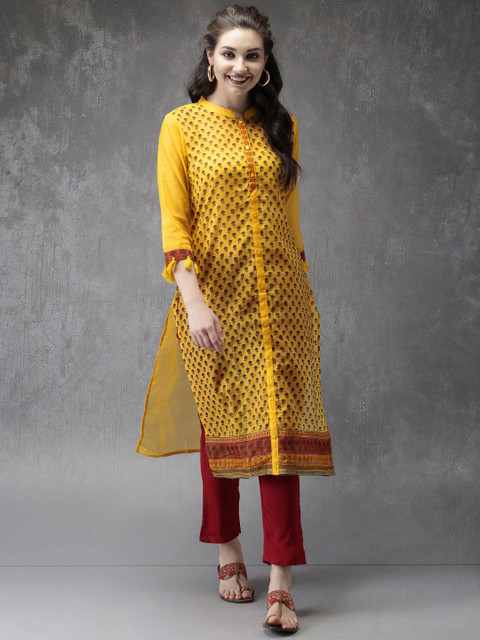 

Anouk Women Yellow Printed Straight Kurta