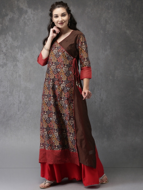 

Anouk Women Brown & Red Printed A-Line Angrakha Kurta