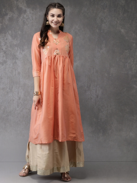 

Anouk Women Peach-Coloured Yoke Design A-Line Kurta