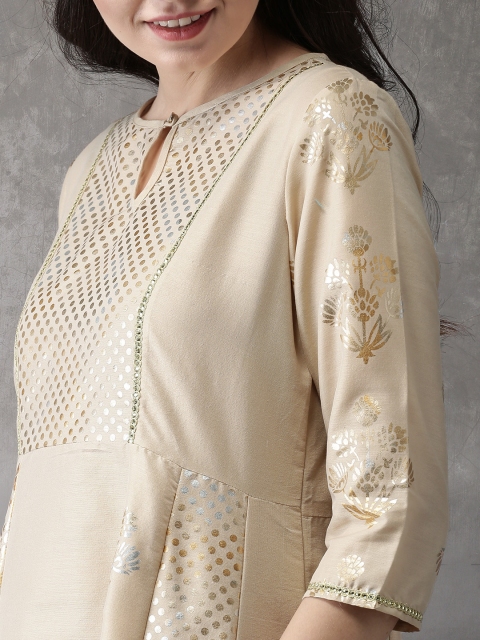 

Anouk Women Beige Printed A-Line Kurta