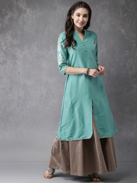 

Anouk Women Teal Blue Solid A-Line Kurta