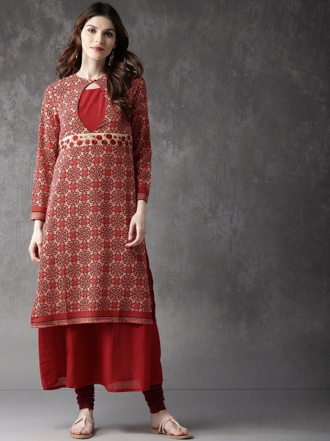 

Anouk Women Red & Maroon Solid Layered A-Line Kurta
