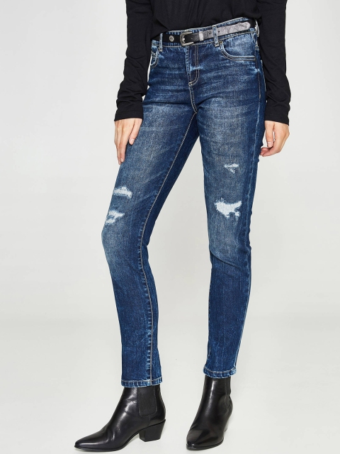 

OVS Women Blue Super-Skinny Fit Mid-Rise Mildly Distressed Stretchable Jeans